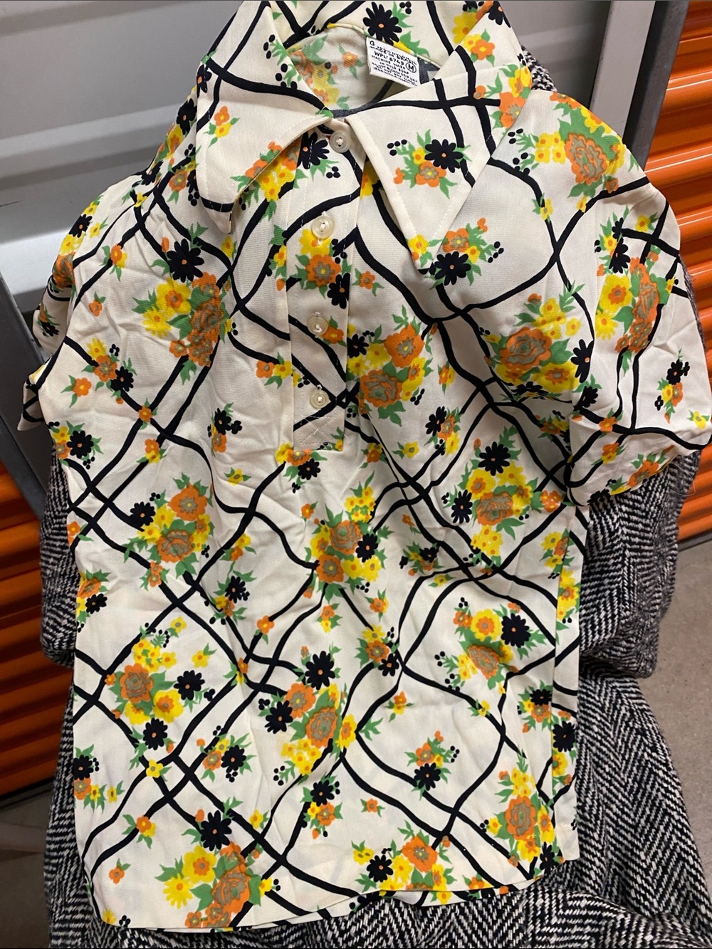 Vintage 70’s Cream Button-Front Floral lattice Shirt